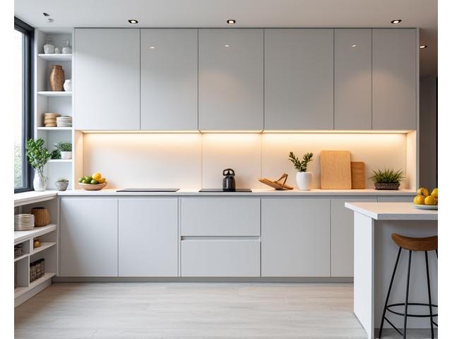 정갈하게 수납된 주방 수납장과 아일랜드