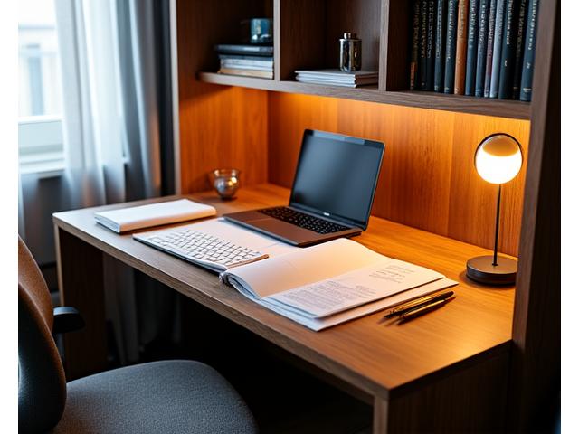 주문제작된 서재용 책상과 책장